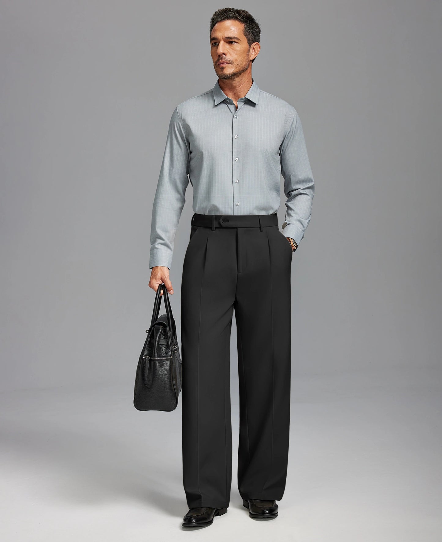 Fleece Lined Dress Pants- Sword-shaped Tab & Wide Leg