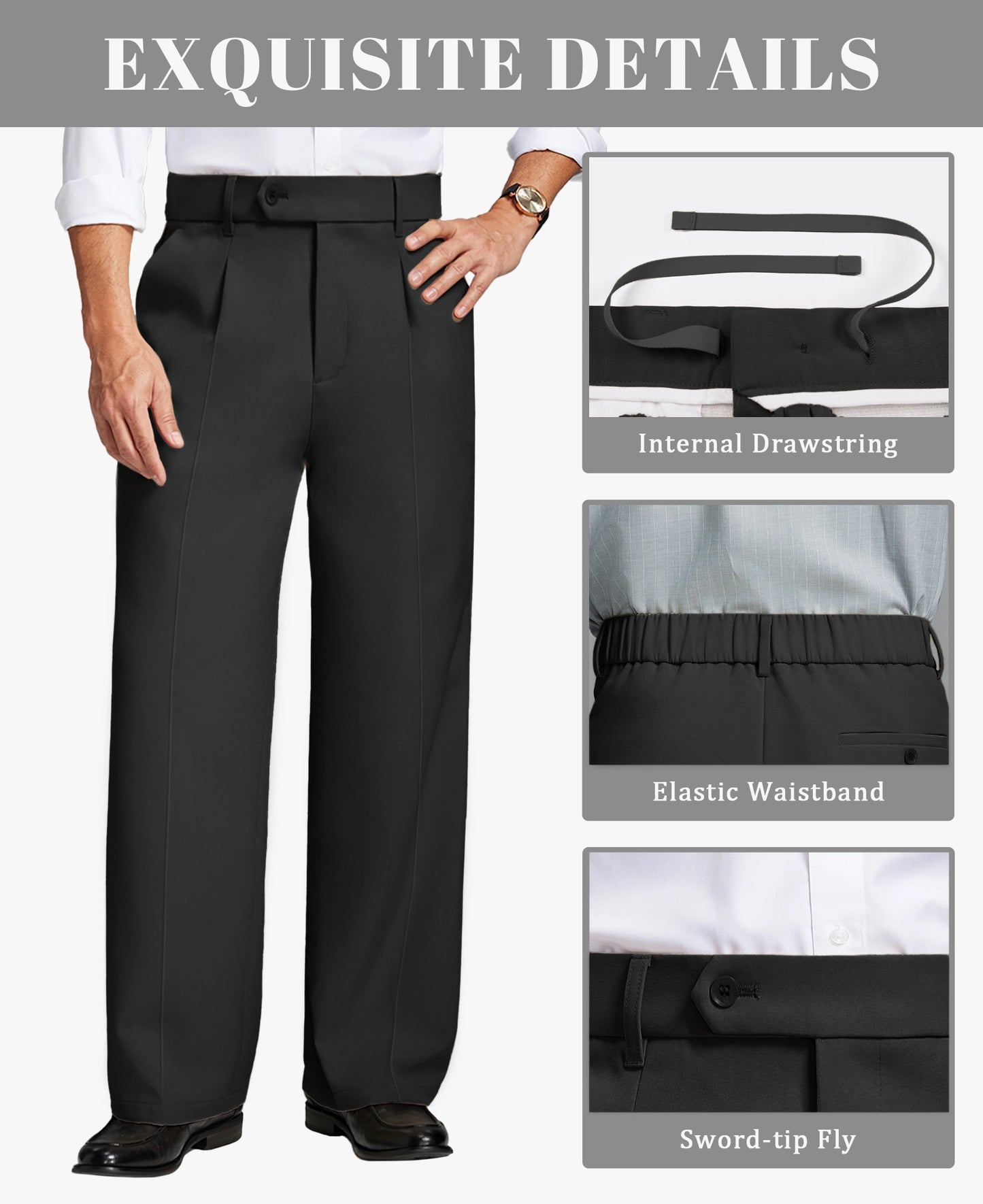 Fleece Lined Dress Pants- Sword-shaped Tab & Wide Leg