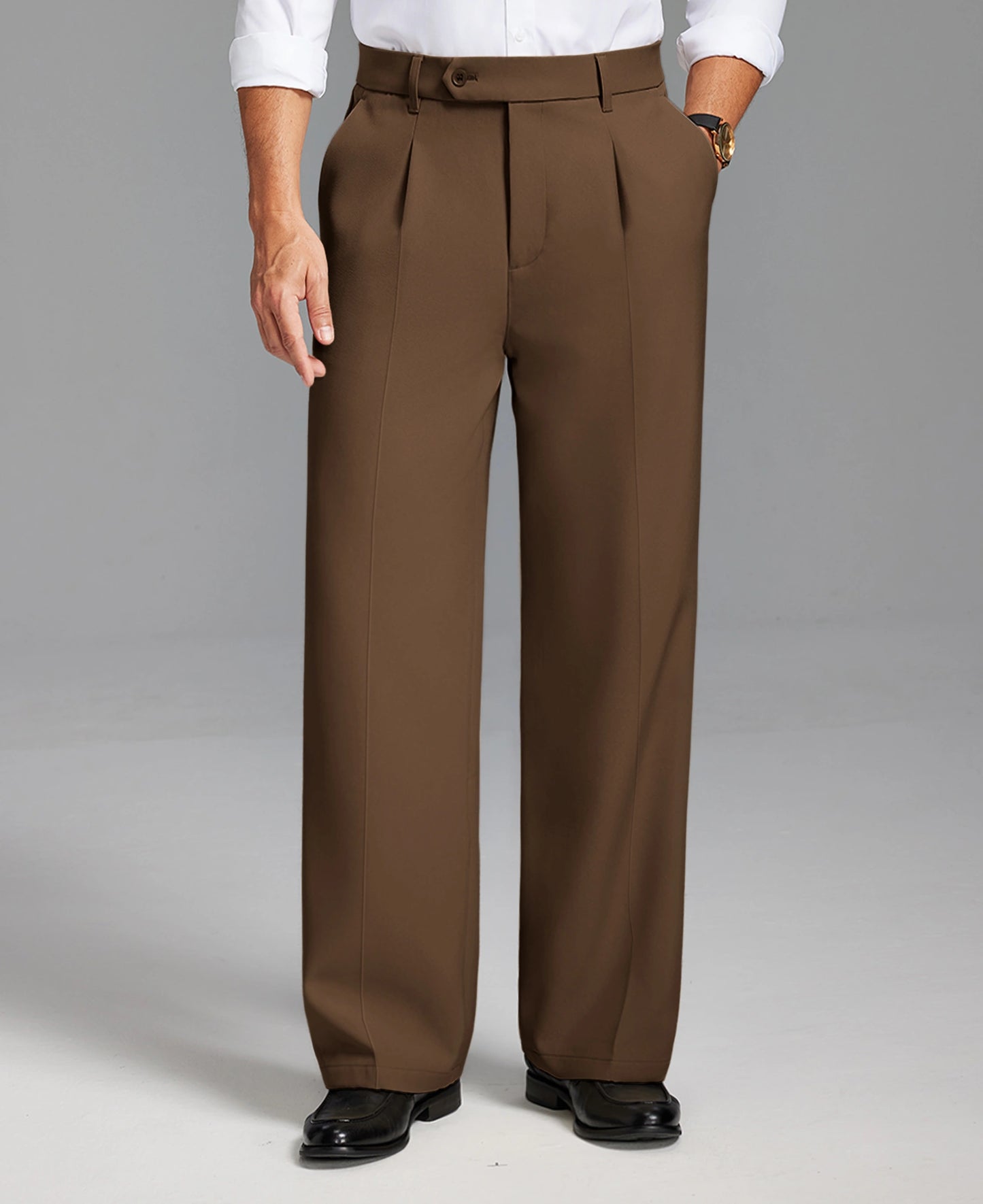Fleece Lined Dress Pants- Sword-shaped Tab & Wide Leg