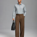 Fleece Lined Dress Pants- Sword-shaped Tab & Wide Leg