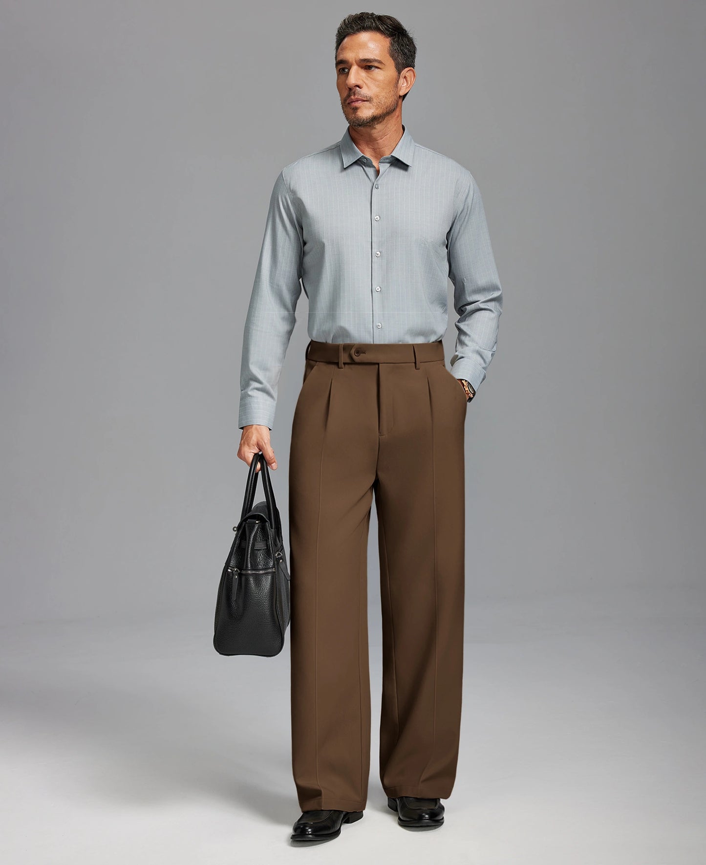 Fleece Lined Dress Pants- Sword-shaped Tab & Wide Leg