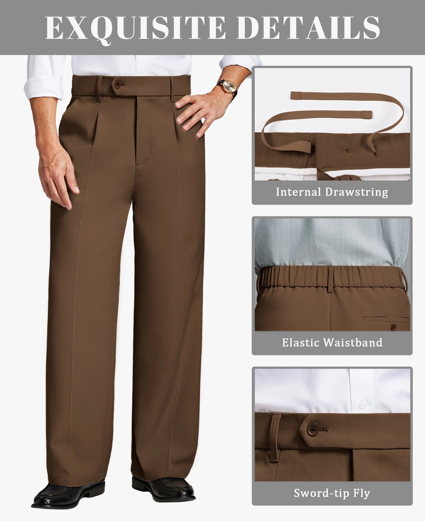 Fleece Lined Dress Pants- Sword-shaped Tab & Wide Leg