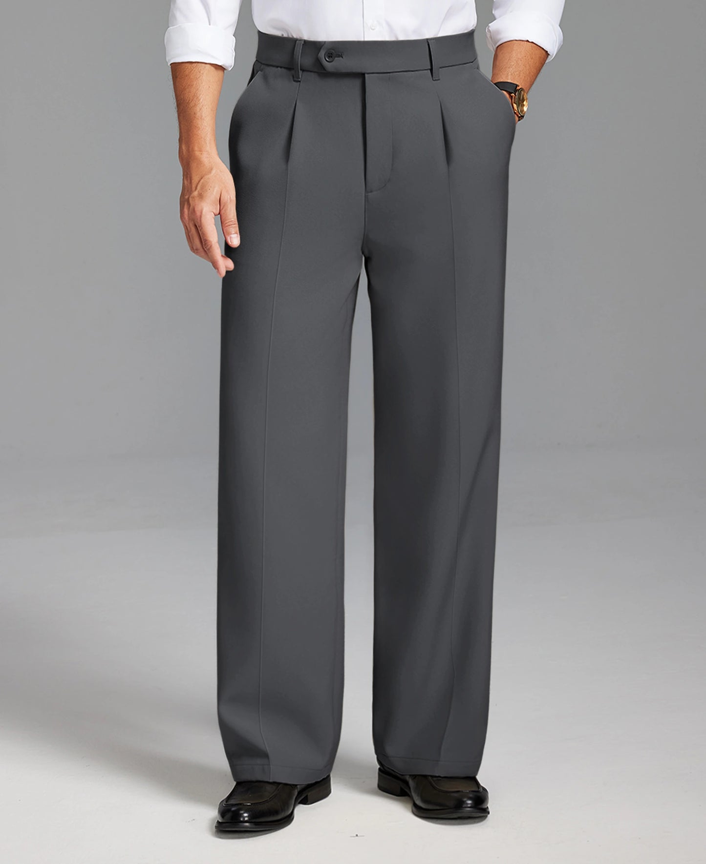 Fleece Lined Dress Pants- Sword-shaped Tab & Wide Leg