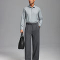 Fleece Lined Dress Pants- Sword-shaped Tab & Wide Leg