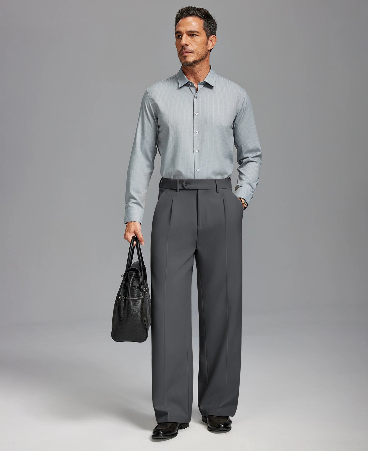 Fleece Lined Dress Pants- Sword-shaped Tab & Wide Leg