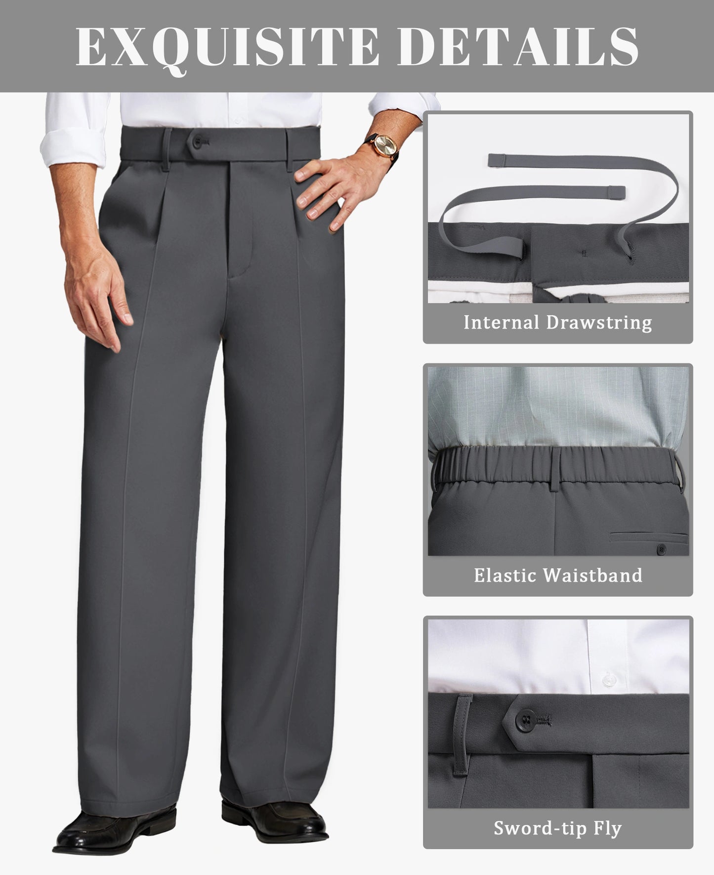 Fleece Lined Dress Pants- Sword-shaped Tab & Wide Leg