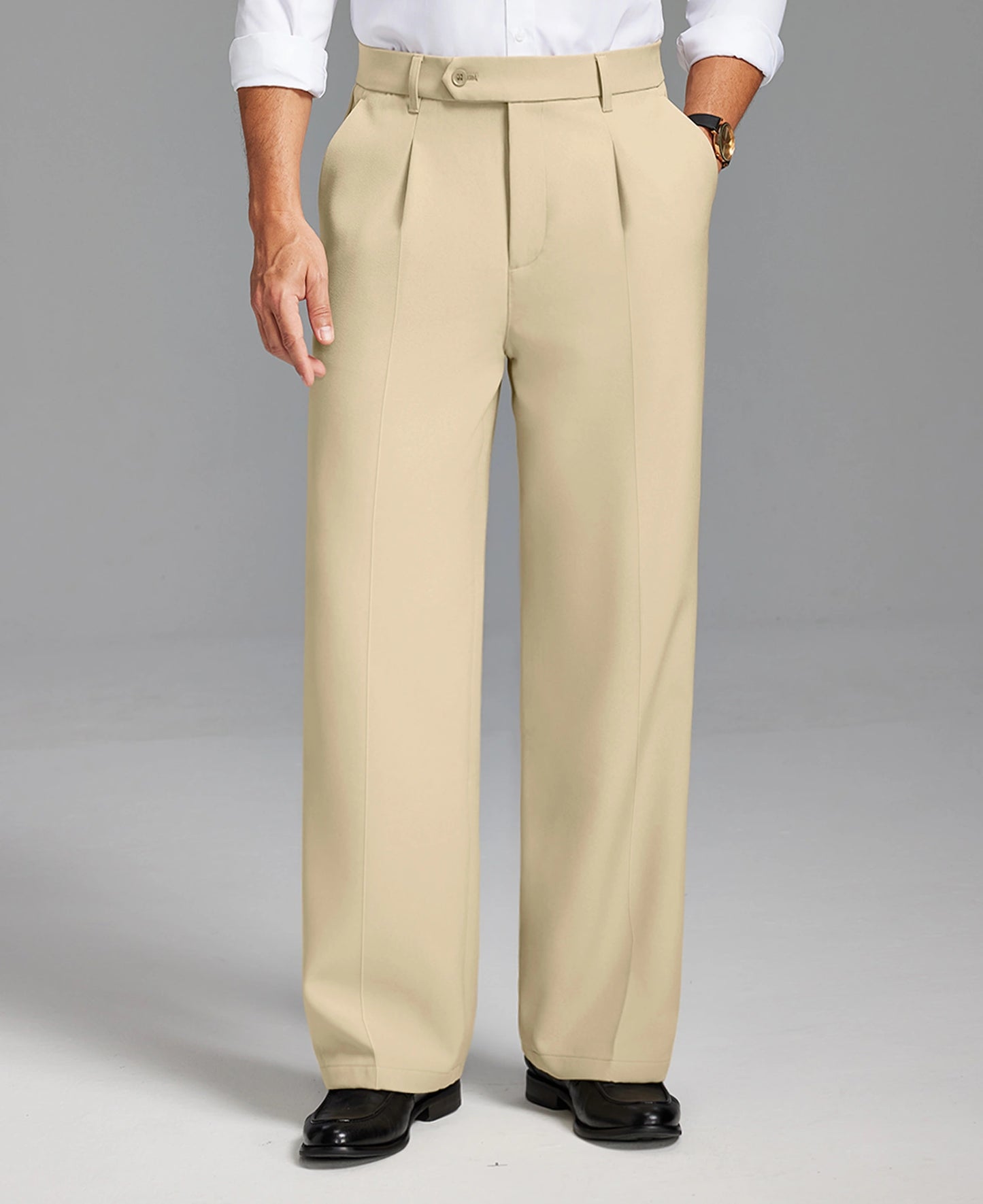 Fleece Lined Dress Pants- Sword-shaped Tab & Wide Leg