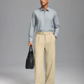 Fleece Lined Dress Pants- Sword-shaped Tab & Wide Leg