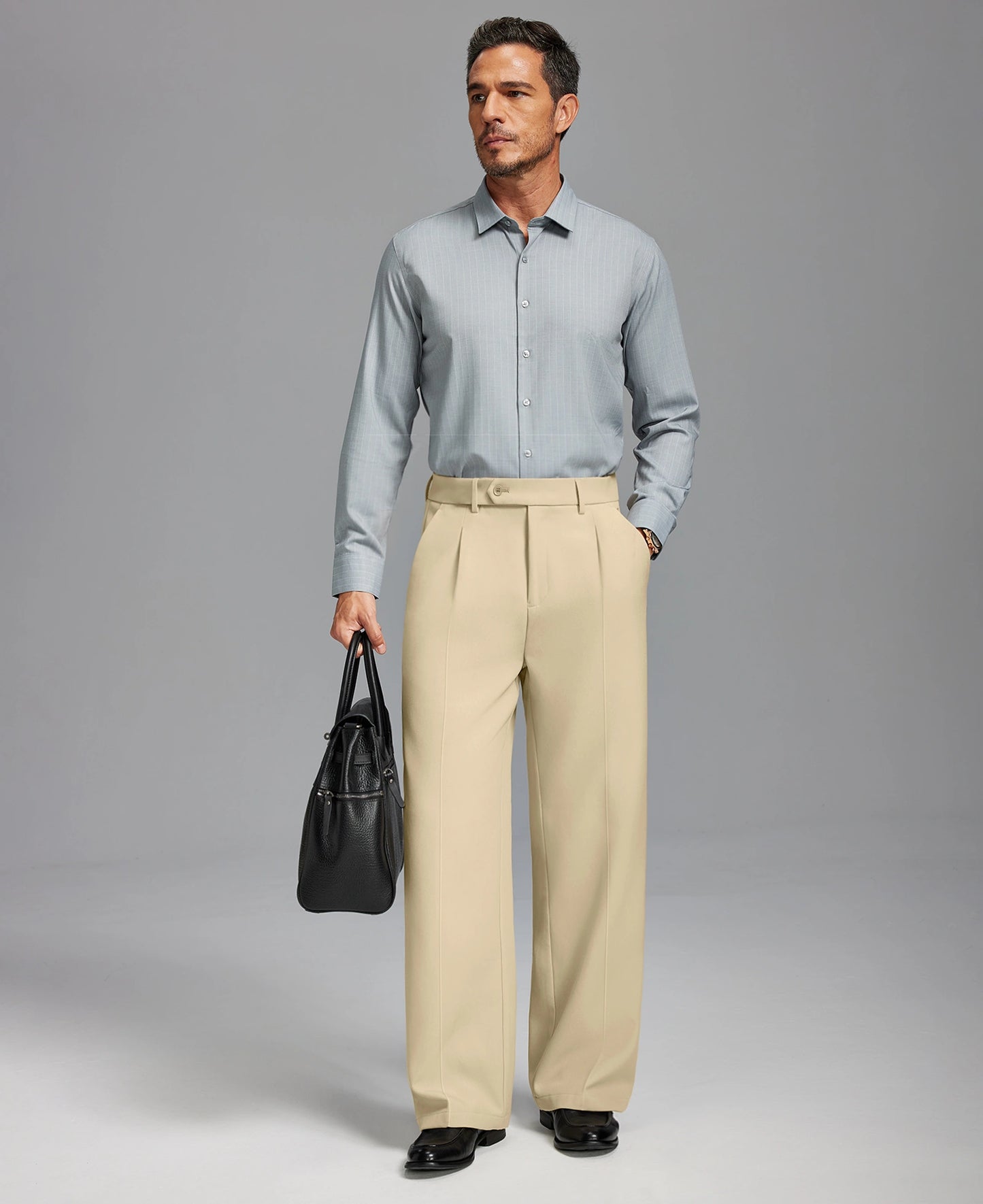 Fleece Lined Dress Pants- Sword-shaped Tab & Wide Leg