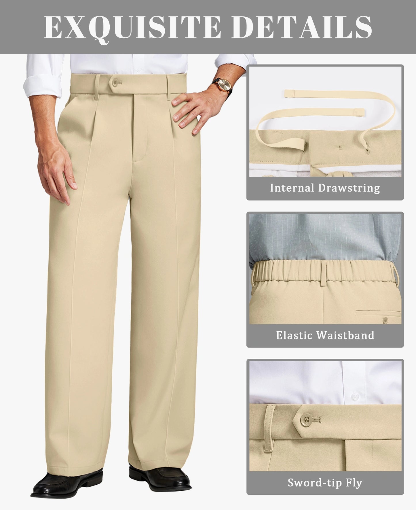 Fleece Lined Dress Pants- Sword-shaped Tab & Wide Leg
