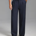Fleece Lined Dress Pants- Sword-shaped Tab & Wide Leg