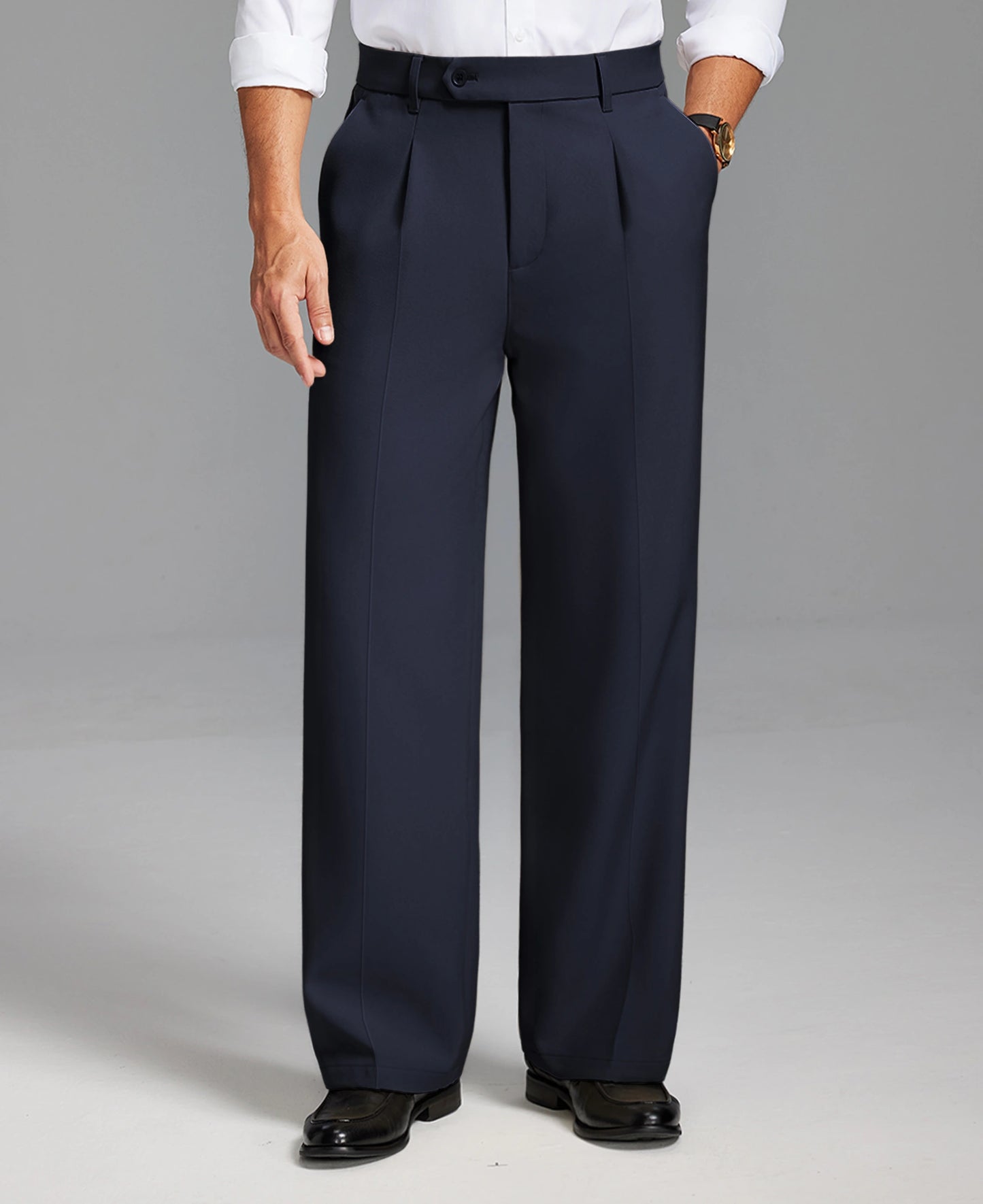 Fleece Lined Dress Pants- Sword-shaped Tab & Wide Leg