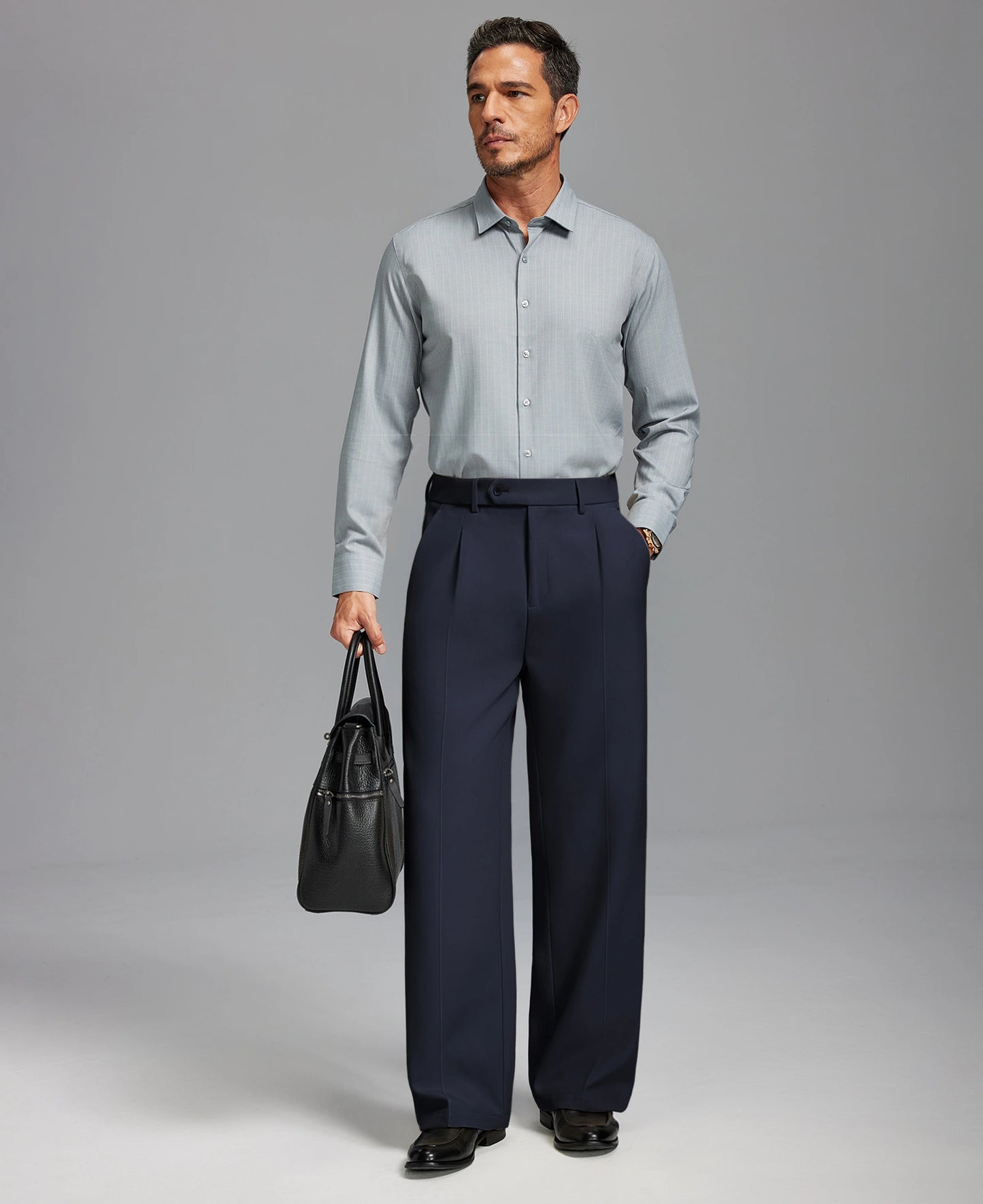 Fleece Lined Dress Pants- Sword-shaped Tab & Wide Leg