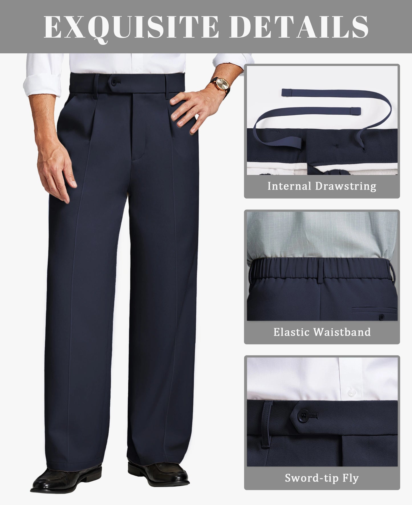 Fleece Lined Dress Pants- Sword-shaped Tab & Wide Leg