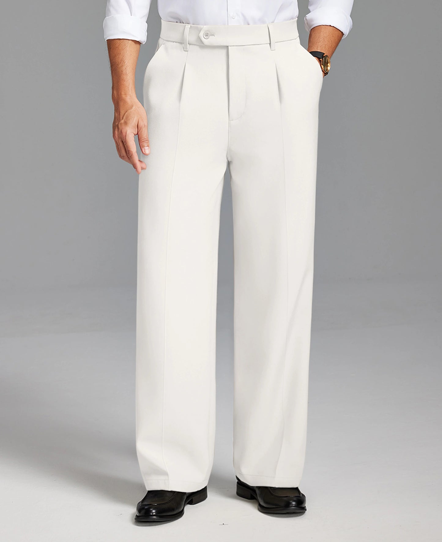 Fleece Lined Dress Pants- Sword-shaped Tab & Wide Leg