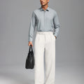 Fleece Lined Dress Pants- Sword-shaped Tab & Wide Leg