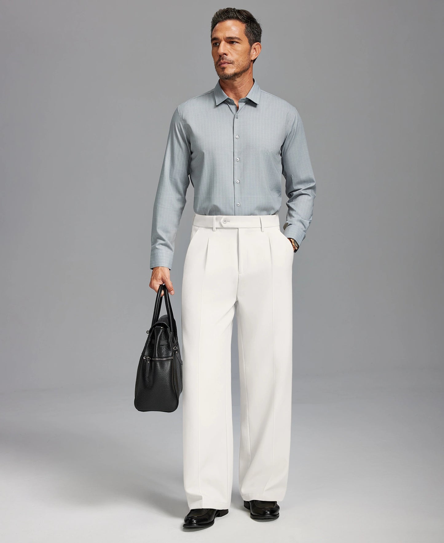 Fleece Lined Dress Pants- Sword-shaped Tab & Wide Leg