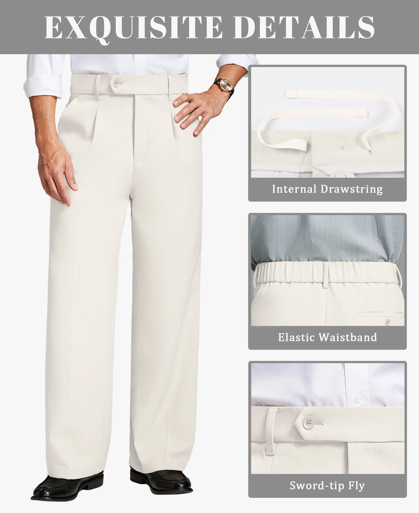 Fleece Lined Dress Pants- Sword-shaped Tab & Wide Leg