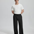 White tee , black Men's Fleece Sweatpants ¨C Wide Leg Heavyweight Lounge Pants for effortless daily casual style.