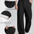 Features: elastic waistband, brushed fleece lining, dual drawstrings (inner & outer) for personalized fit on lounge pants.