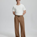 White tee , coffee Men's Fleece Sweatpants ¨C Wide Leg Heavyweight Lounge Pants for effortless daily casual style.