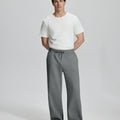 White tee , dark grey Men's Fleece Sweatpants ¨C Wide Leg Heavyweight Lounge Pants for effortless daily casual style.