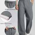 Features: elastic waistband, brushed fleece lining, dual drawstrings (inner & outer) for personalized fit on lounge pants.