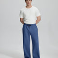White tee , navy Men's Fleece Sweatpants ¨C Wide Leg Heavyweight Lounge Pants for effortless daily casual style.