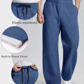 Features: elastic waistband, brushed fleece lining, dual drawstrings (inner & outer) for personalized fit on lounge pants.