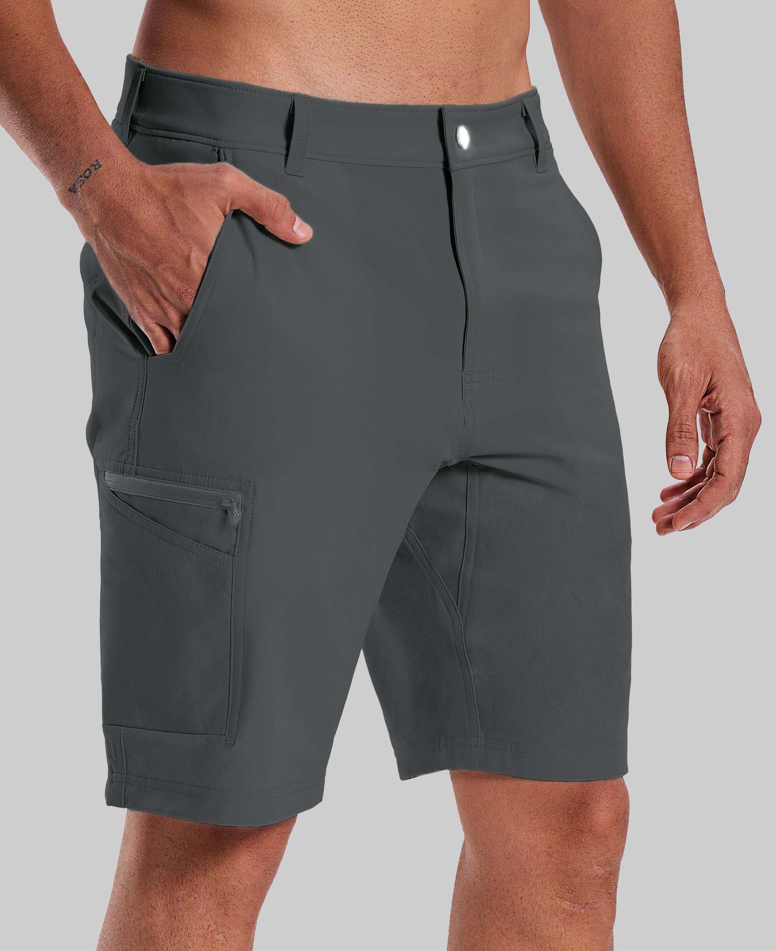 Standalone view of dark grey Men's Golf & Hiking Shorts highlighting side zip pocket and tailored cut for a sleek look.