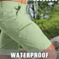 Water-resistant fabric of light green Men's Golf & Hiking Shorts¡ªwater beads on surface for effective spill protection.