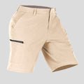 Side view of man in khaki Men's Golf & Hiking Shorts, showing front pockets, button waistband, and side zip pocket details.