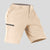 Side view of man in khaki Men's Golf & Hiking Shorts, showing front pockets, button waistband, and side zip pocket details.