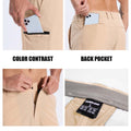 Features: contrast inner pocket lining, rear pocket storage, custom button waistband, moisture-wicking waistband.