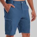 Standalone view of navy blue Men's Golf & Hiking Shorts highlighting side zip pocket and tailored cut for a sleek look.