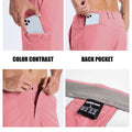Features: contrast inner pocket lining, rear pocket storage, custom button waistband, moisture-wicking waistband.