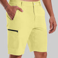 Standalone view of light yellow Men's Golf & Hiking Shorts highlighting side zip pocket and tailored cut for a sleek look.