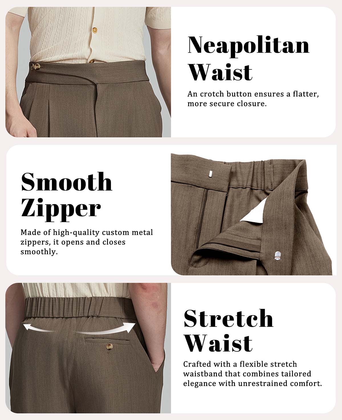 Soft, stretchy, breathable, wrinkle-resistant fabric, ideal for all-day wear in men¡¯s Gurkha wide leg trousers.
