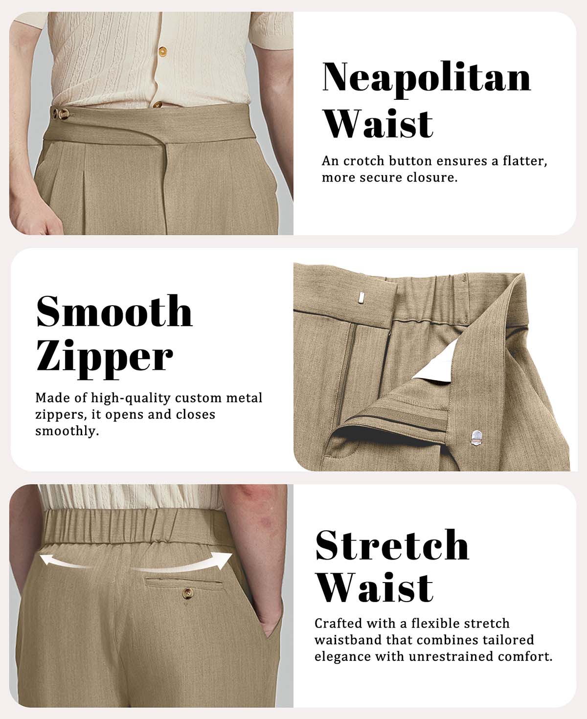 Soft, stretchy, breathable, wrinkle-resistant fabric, ideal for all-day wear in men¡¯s Gurkha wide leg trousers.