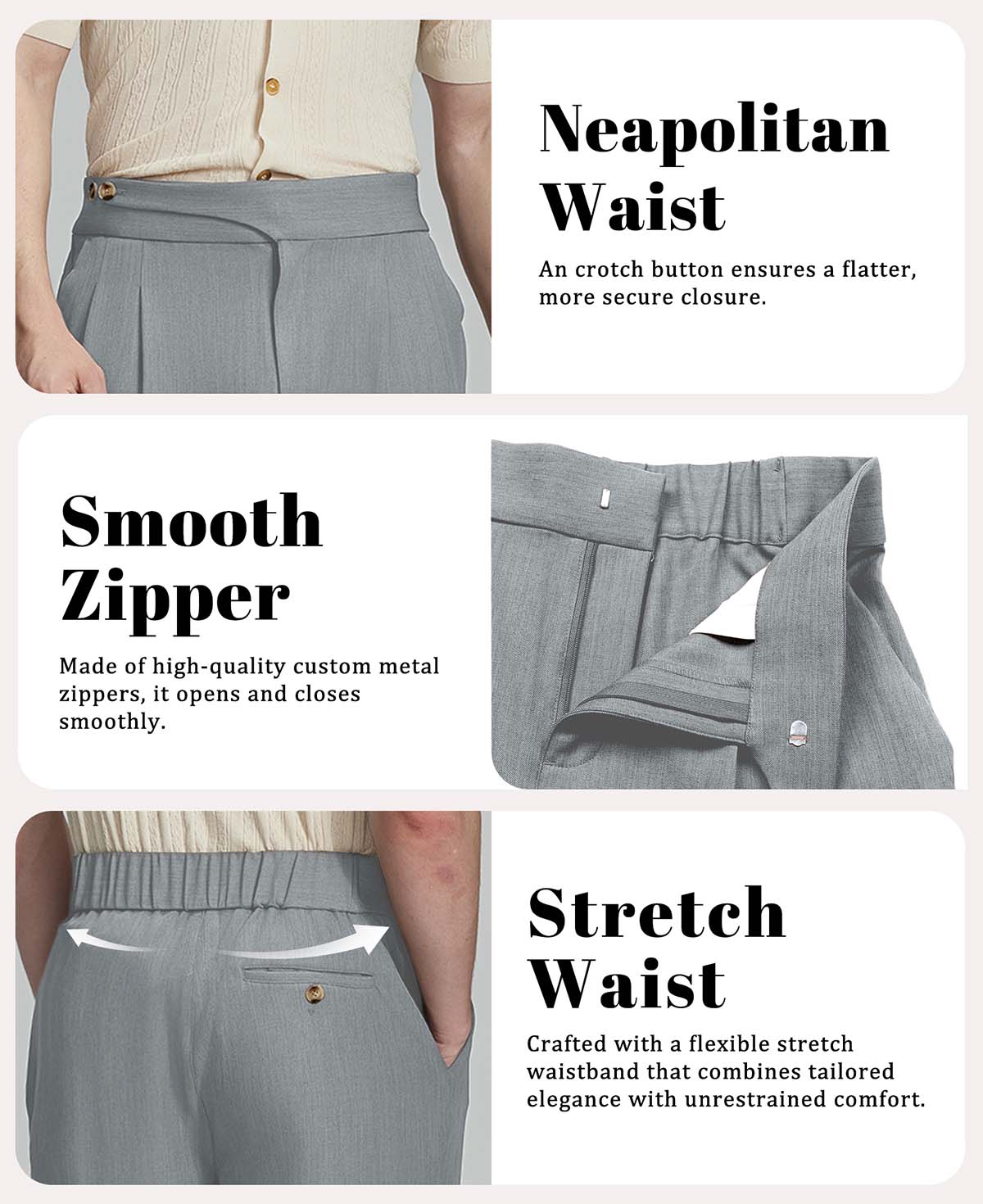 Soft, stretchy, breathable, wrinkle-resistant fabric, ideal for all-day wear in men¡¯s Gurkha wide leg trousers.