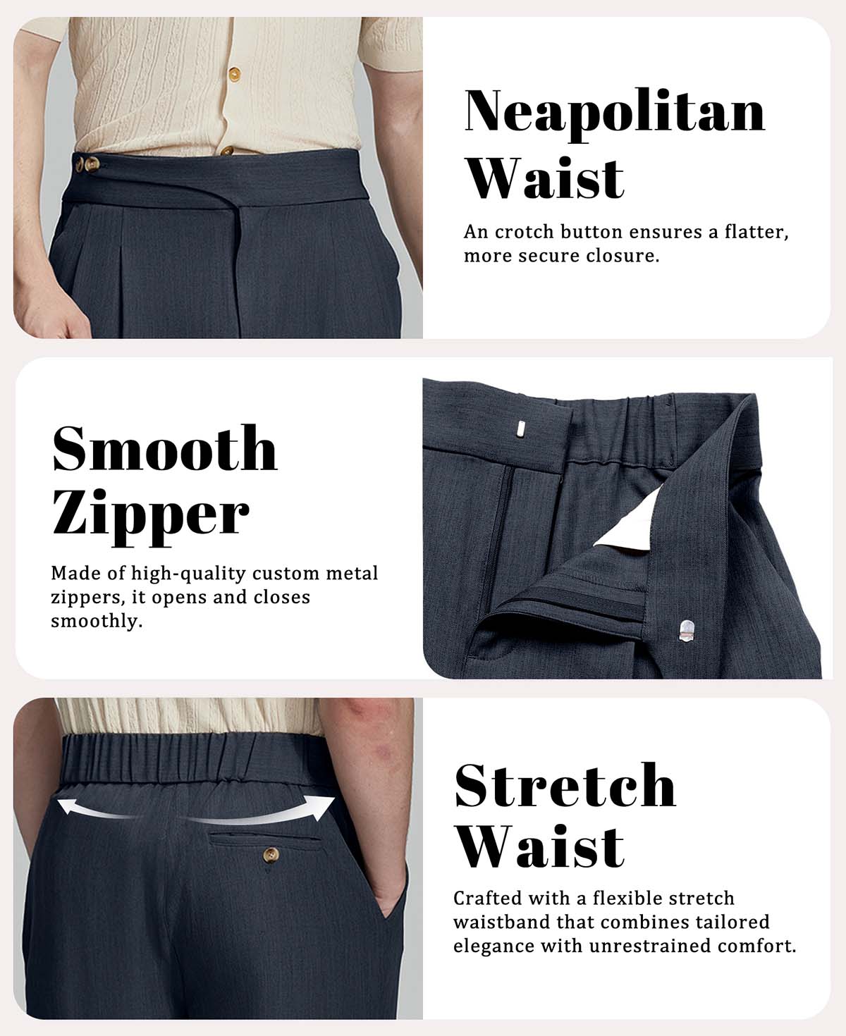 Soft, stretchy, breathable, wrinkle-resistant fabric, ideal for all-day wear in men¡¯s Gurkha wide leg trousers.