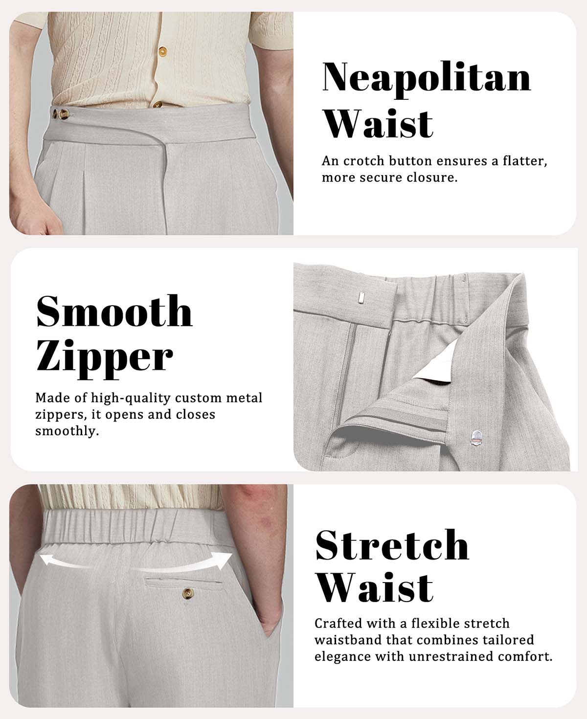 Soft, stretchy, breathable, wrinkle-resistant fabric, ideal for all-day wear in men¡¯s Gurkha wide leg trousers.