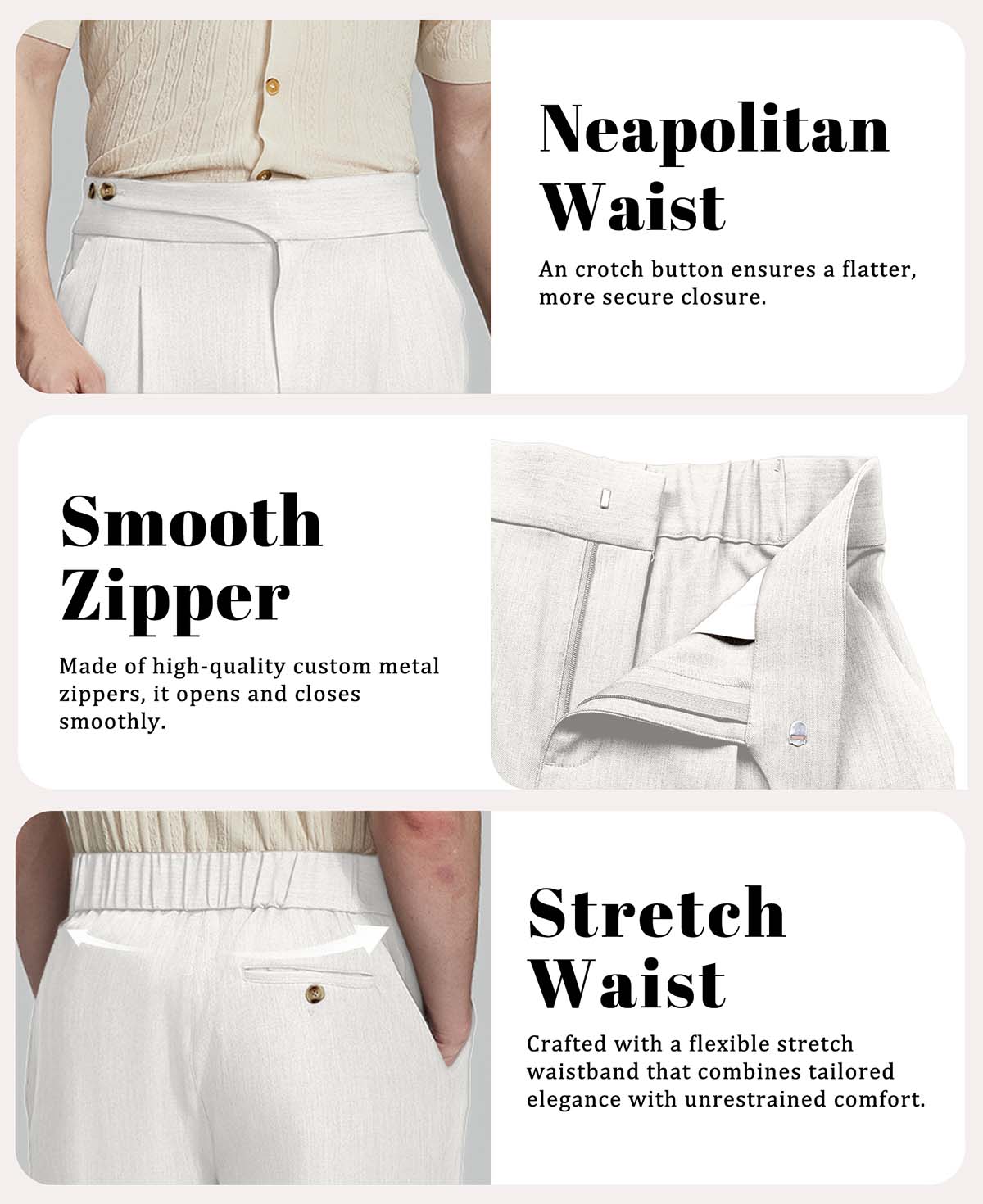Soft, stretchy, breathable, wrinkle-resistant fabric, ideal for all-day wear in men¡¯s Gurkha wide leg trousers.