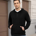 Wearing black Men's Hoodie Pullover Sweater outdoors, hood adds casual comfort for daily errands or walks.