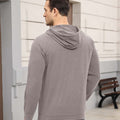 Back view of brown Men's Hoodie Pullover Sweater ¨C smooth drape and minimalist silhouette in cashmere-like fabric.