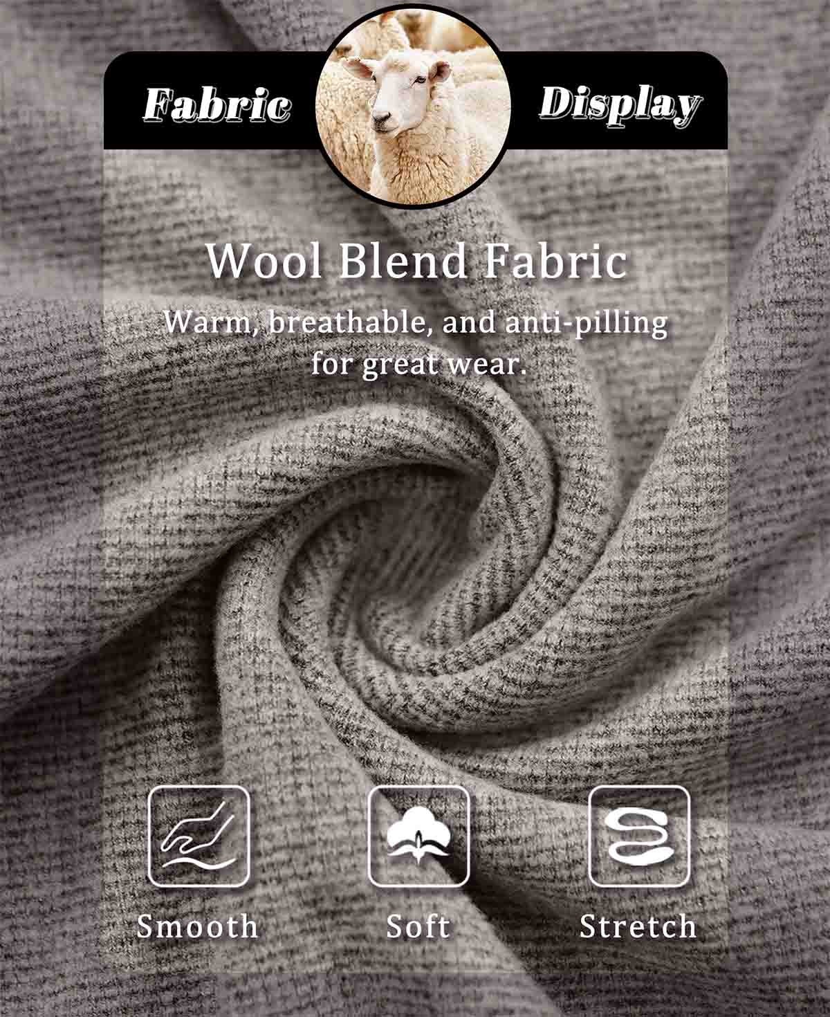 Wool-blend fabric: warm, breathable, anti-pilling, silky-soft, stretchy, premium feel of brown Men's Hoodie Pullover Sweater.