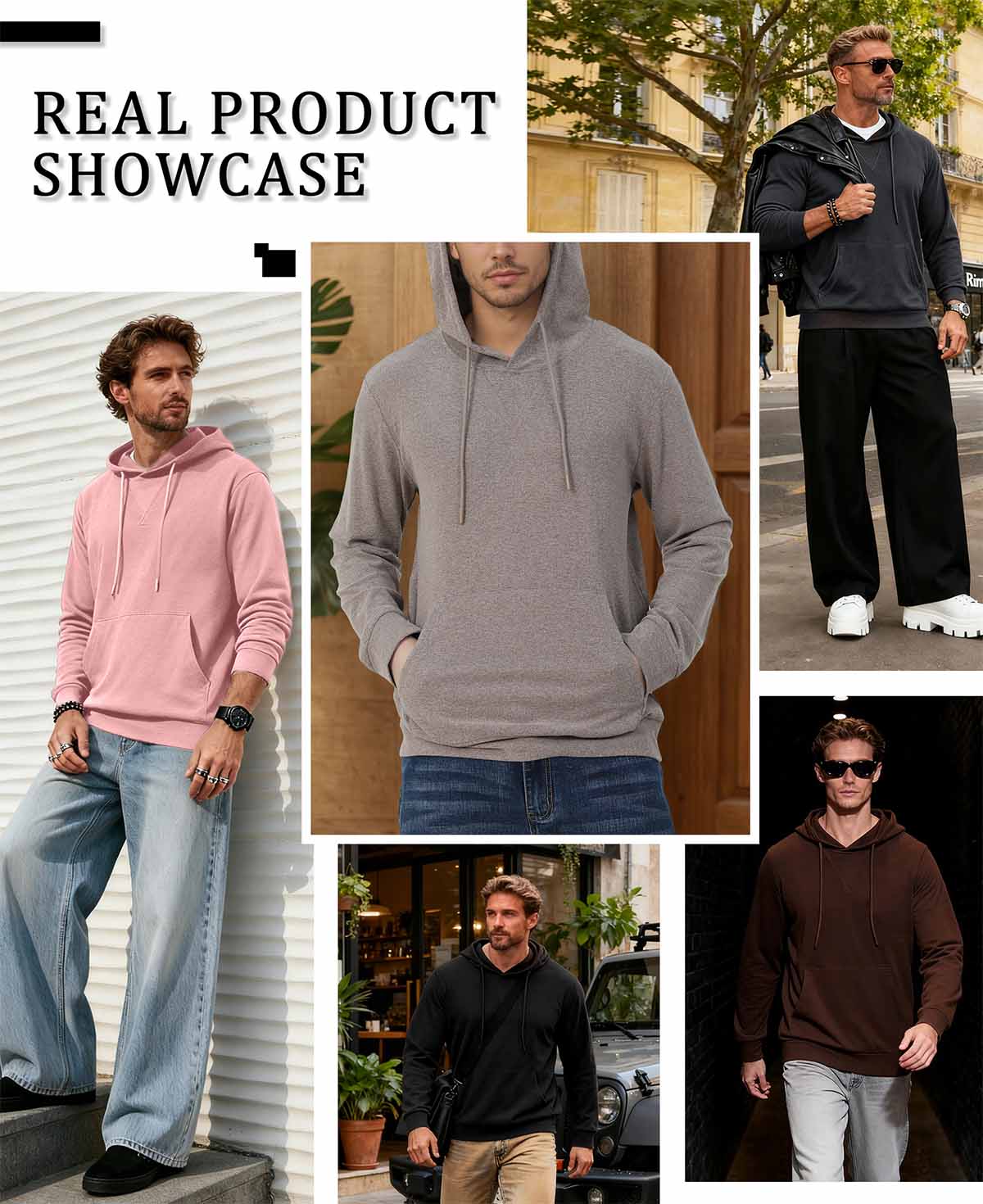 Pink, grey, black, brown Men's Hoodie Pullover Sweater styled for daily wear & commute, versatile casual layering.