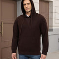 Hood-on look of dark brown Men's Hoodie Pullover Sweater ¨C soft, relaxed vibe with cashmere-like texture.