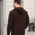 Back view of dark brown Men's Hoodie Pullover Sweater ¨C smooth drape and minimalist silhouette in cashmere-like fabric.