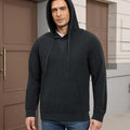 Hood-on look of grey Men's Hoodie Pullover Sweater ¨C soft, relaxed vibe with cashmere-like texture.